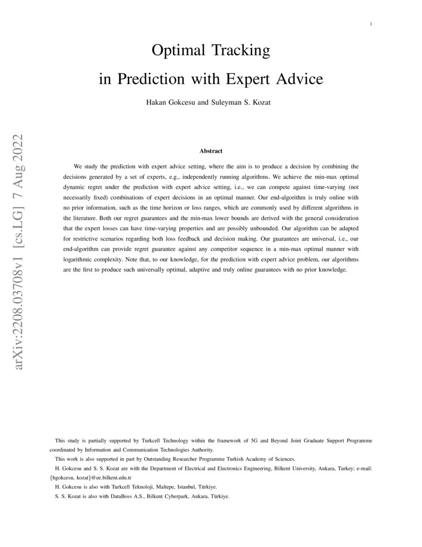 Optimal Tracking in Prediction with Expert Advice | DeepAI