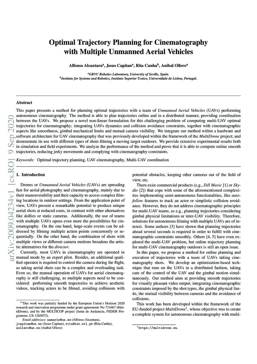 Optimal Trajectory Planning for Cinematography with Multiple Unmanned