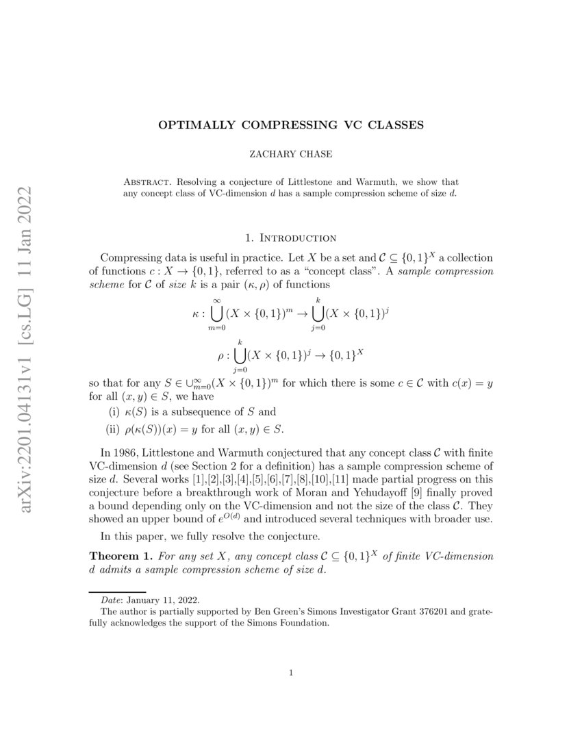 Optimally Compressing VC Classes DeepAI optimally-compressing-vc-classes-deepai