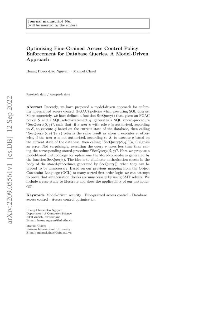 Optimising FineGrained Access Control Policy Enforcement for Database