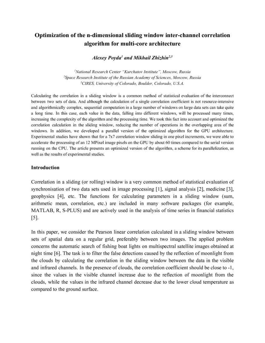 Optimization of the ndimensional sliding window interchannel