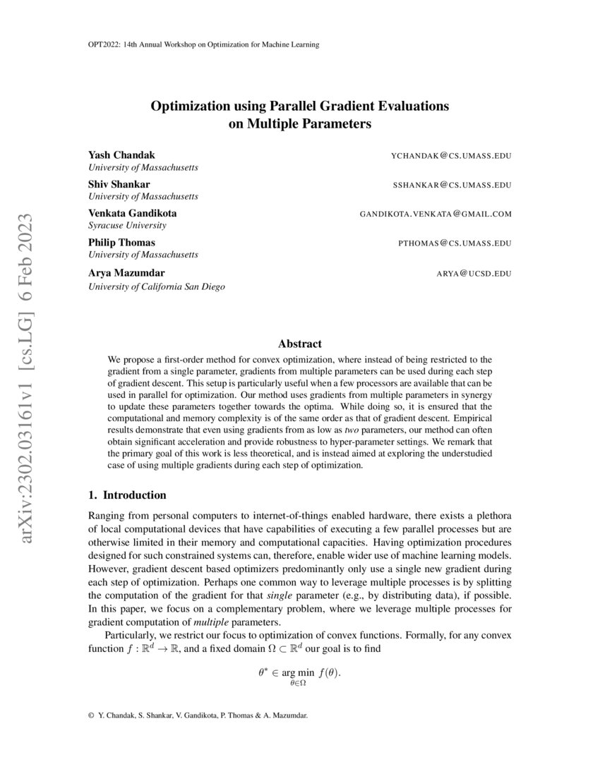 Optimization using Parallel Gradient Evaluations on Multiple Parameters