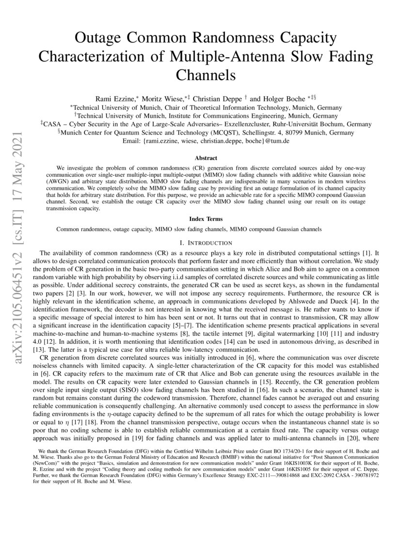 Outage Common Randomness Capacity Characterization of MultipleAntenna