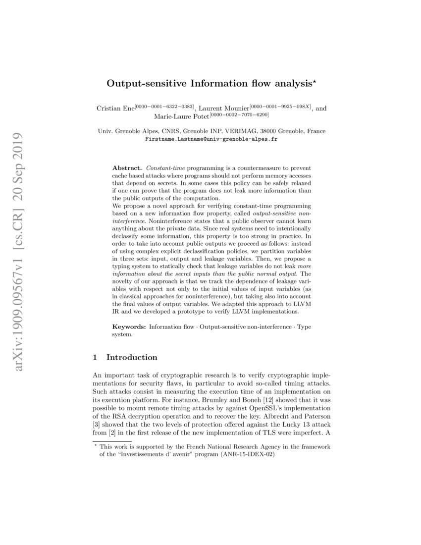 Outputsensitive Information flow analysis DeepAI