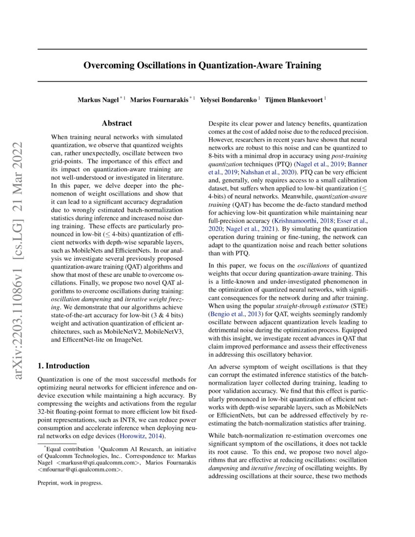Oscillations in QuantizationAware Training DeepAI