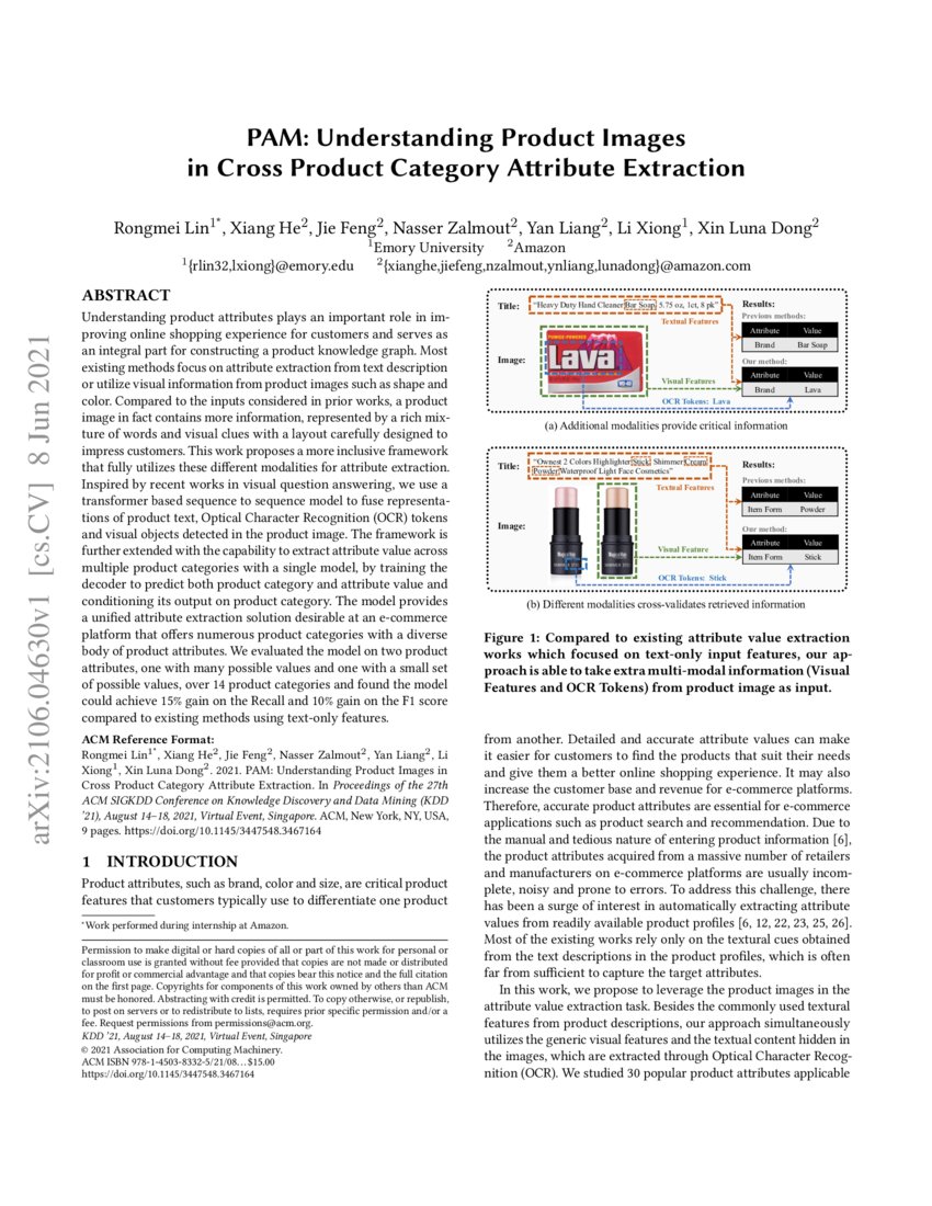PAM Understanding Product Images in Cross Product Category Attribute