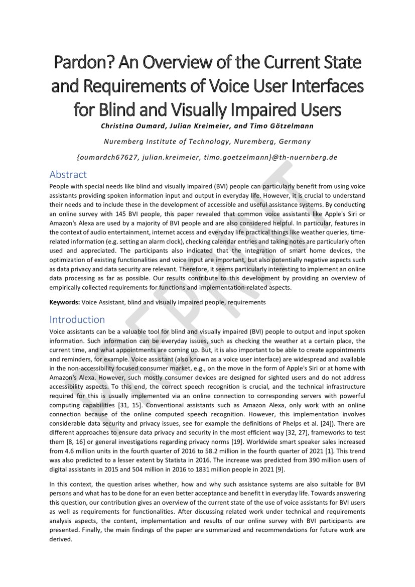 Pardon? An Overview of the Current State and Requirements of Voice User