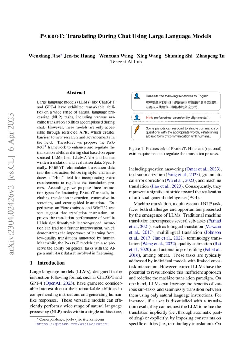ParroT: Translating During Chat Using Large Language Models | DeepAI