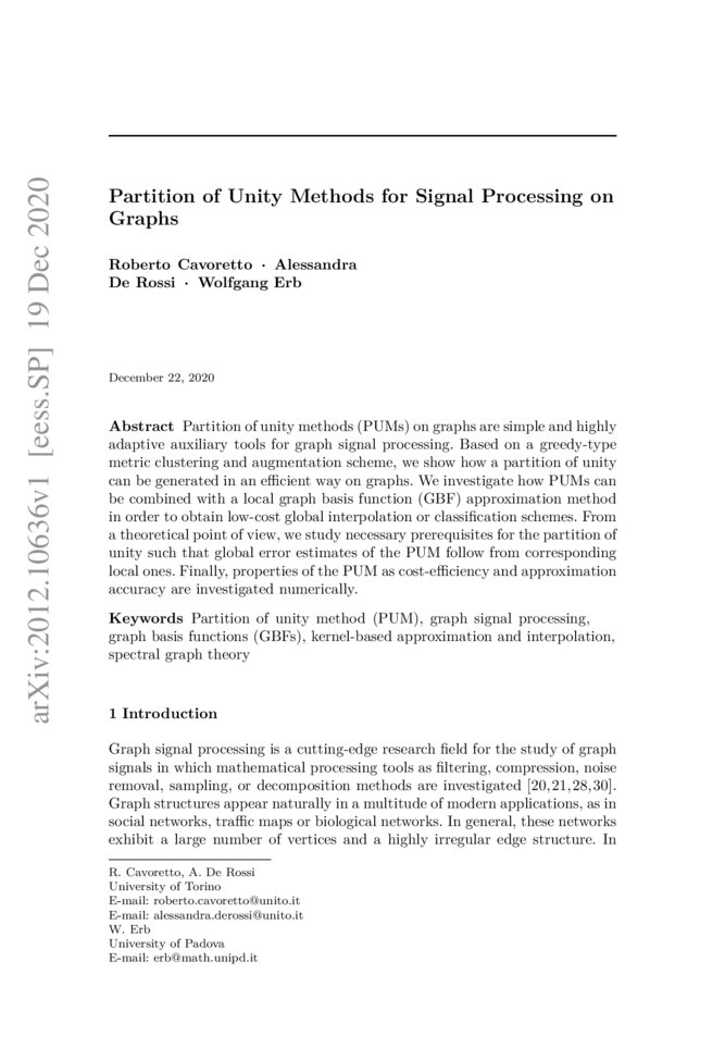 Partition of Unity Methods for Signal Processing on Graphs DeepAI