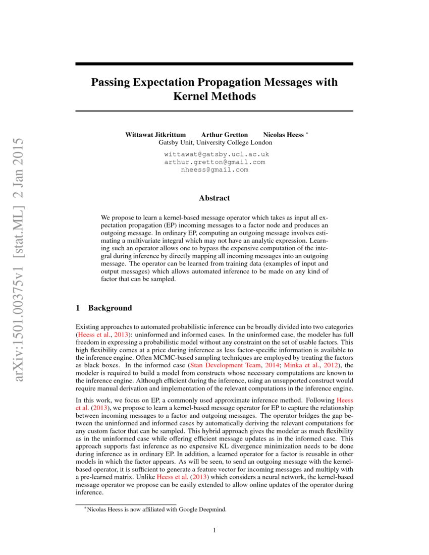 Passing Expectation Propagation Messages with Kernel Methods DeepAI