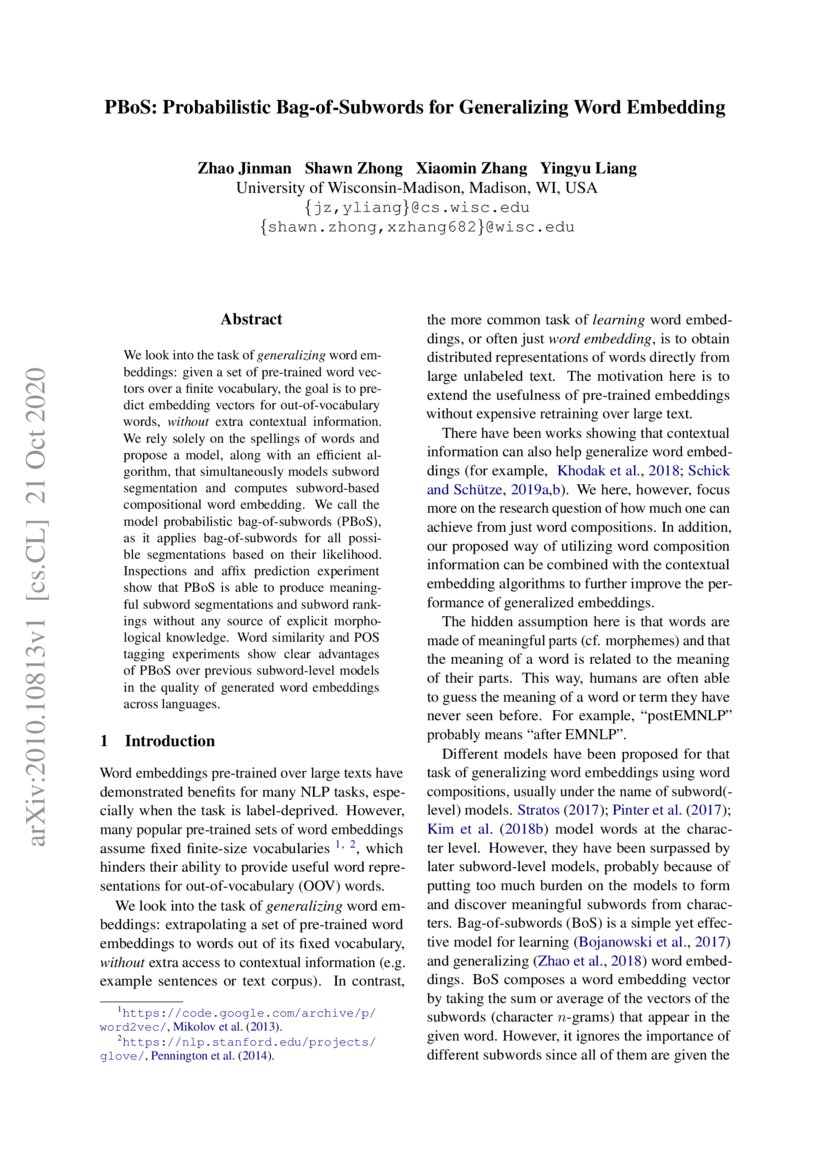 PBoS Probabilistic BagofSubwords for Generalizing Word Embedding DeepAI