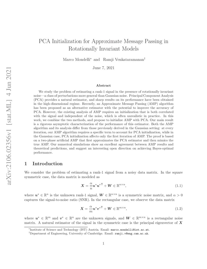 PCA Initialization for Approximate Message Passing in Rotationally