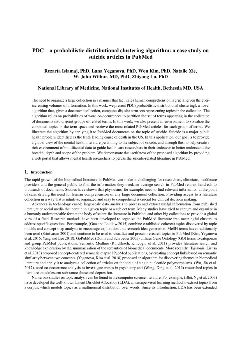 PDC a probabilistic distributional clustering algorithm a case study