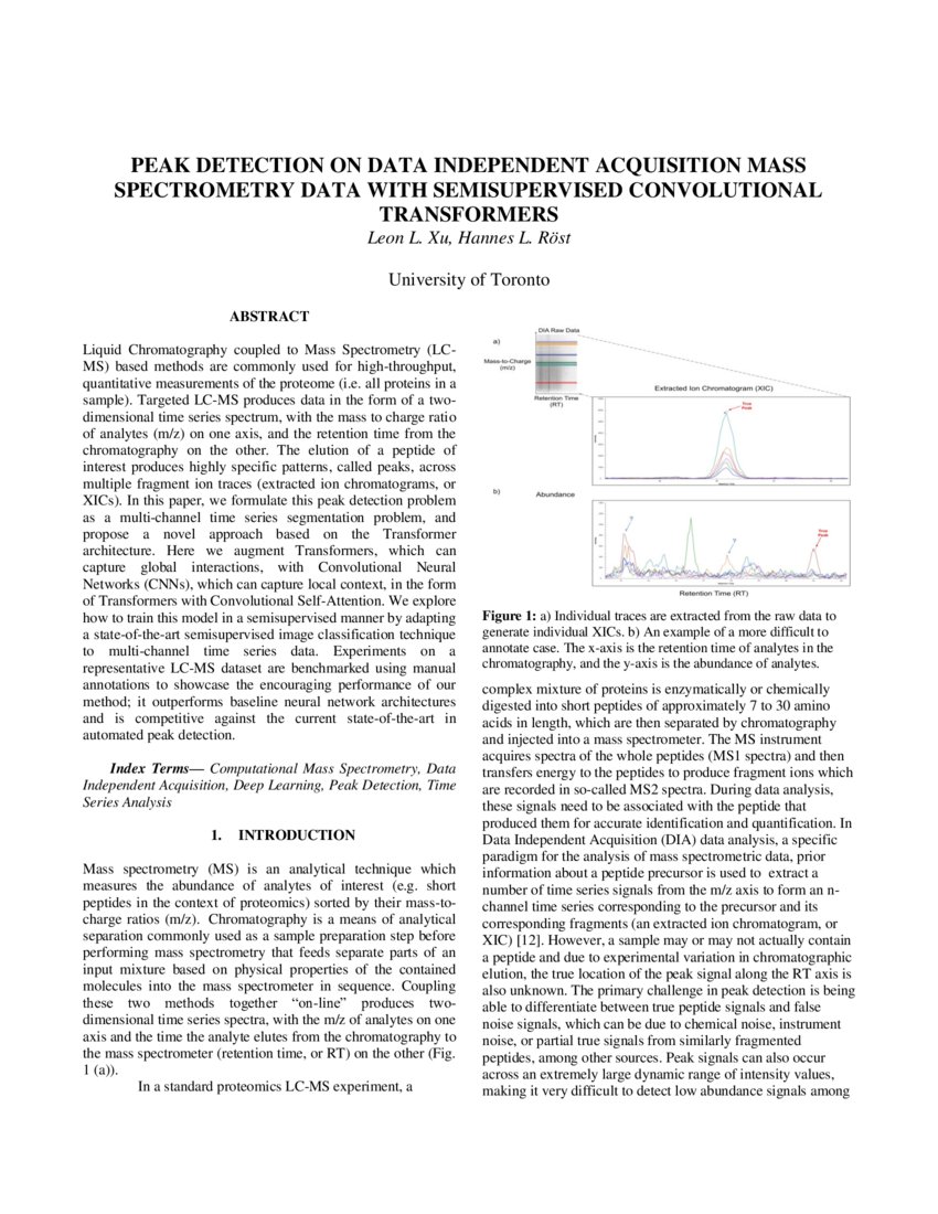 Peak Detection On Data Independent Acquisition Mass Spectrometry Data