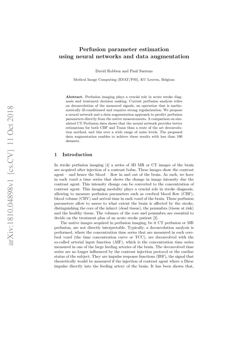 Perfusion parameter estimation using neural networks and data