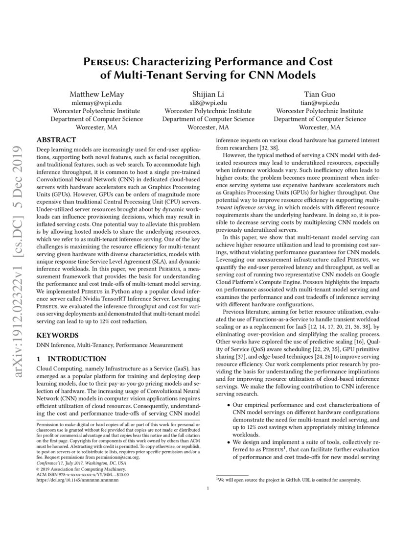 Perseus: Characterizing Performance and Cost of Multi-Tenant Serving ...