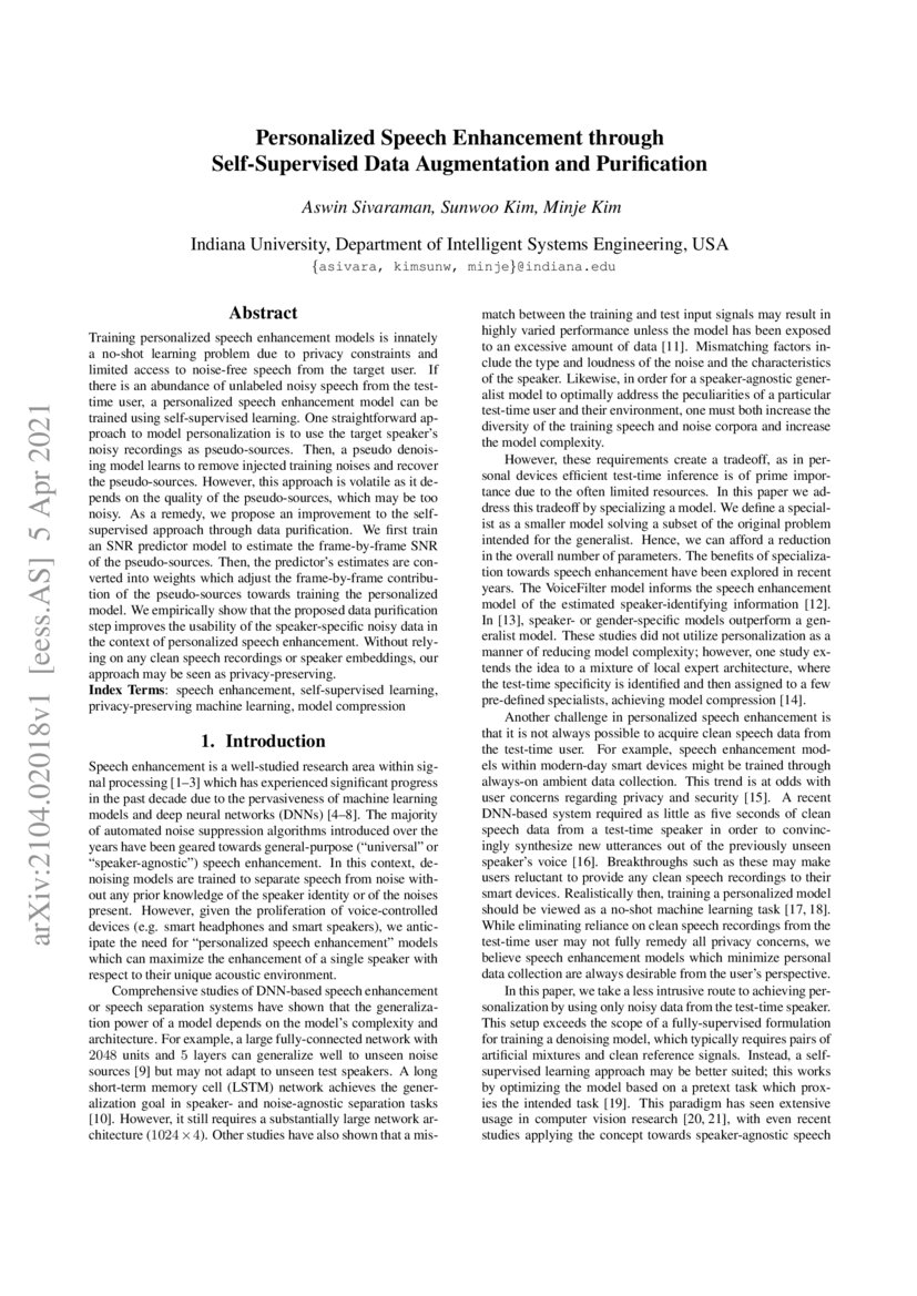 Personalized Speech Enhancement through SelfSupervised Data