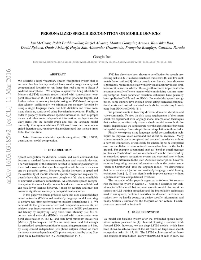 Personalized Speech recognition on mobile devices DeepAI