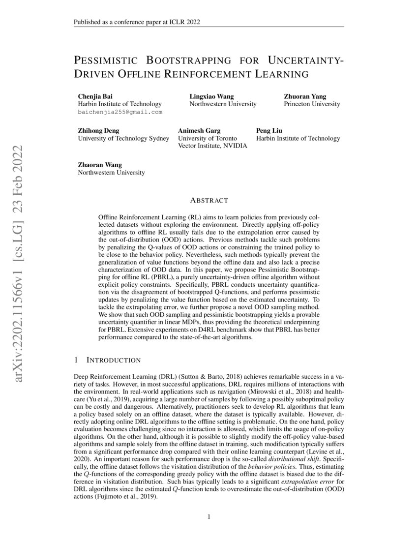 Pessimistic Bootstrapping for UncertaintyDriven Offline Reinforcement