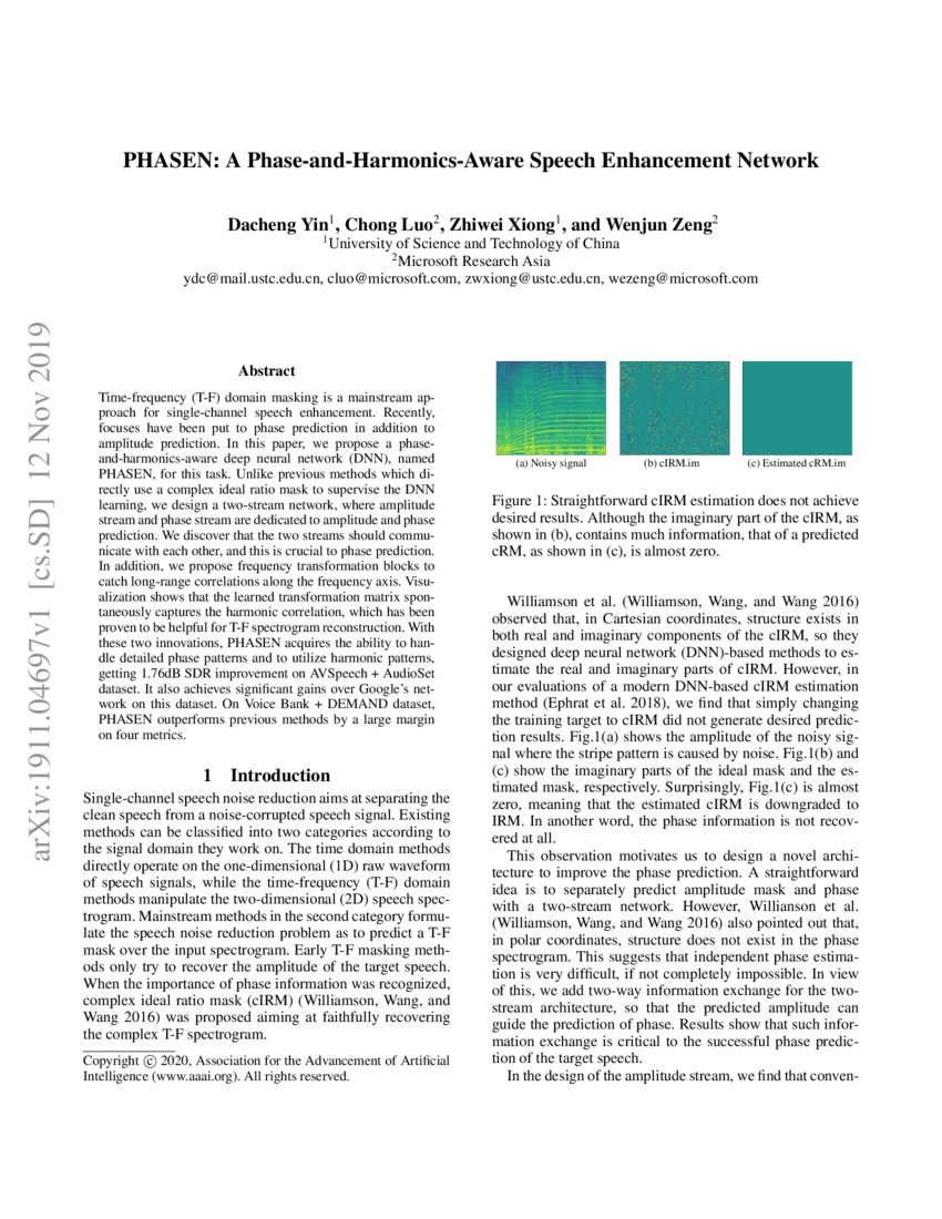 PHASEN A PhaseandHarmonicsAware Speech Enhancement Network DeepAI