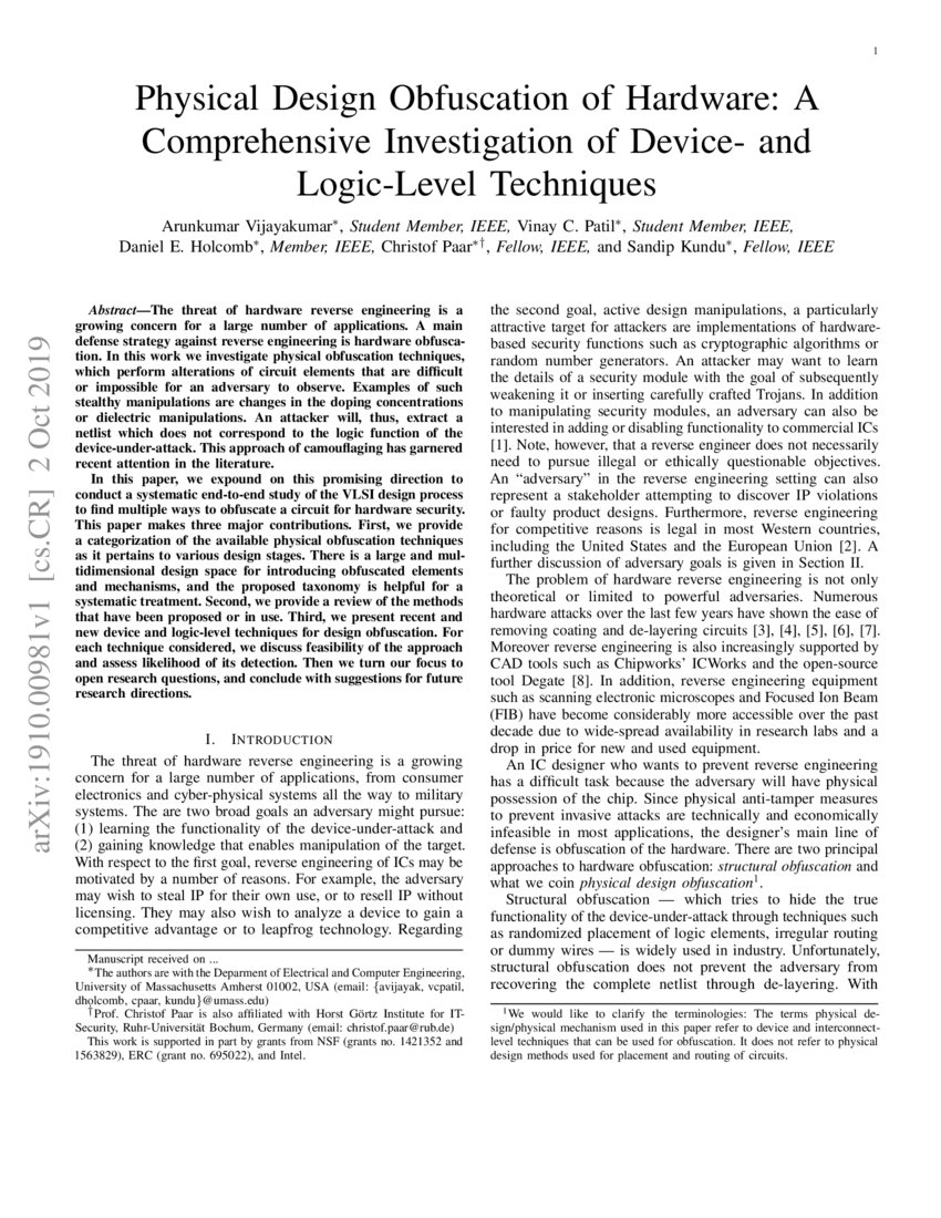 Physical Design Obfuscation of Hardware A Comprehensive Investigation