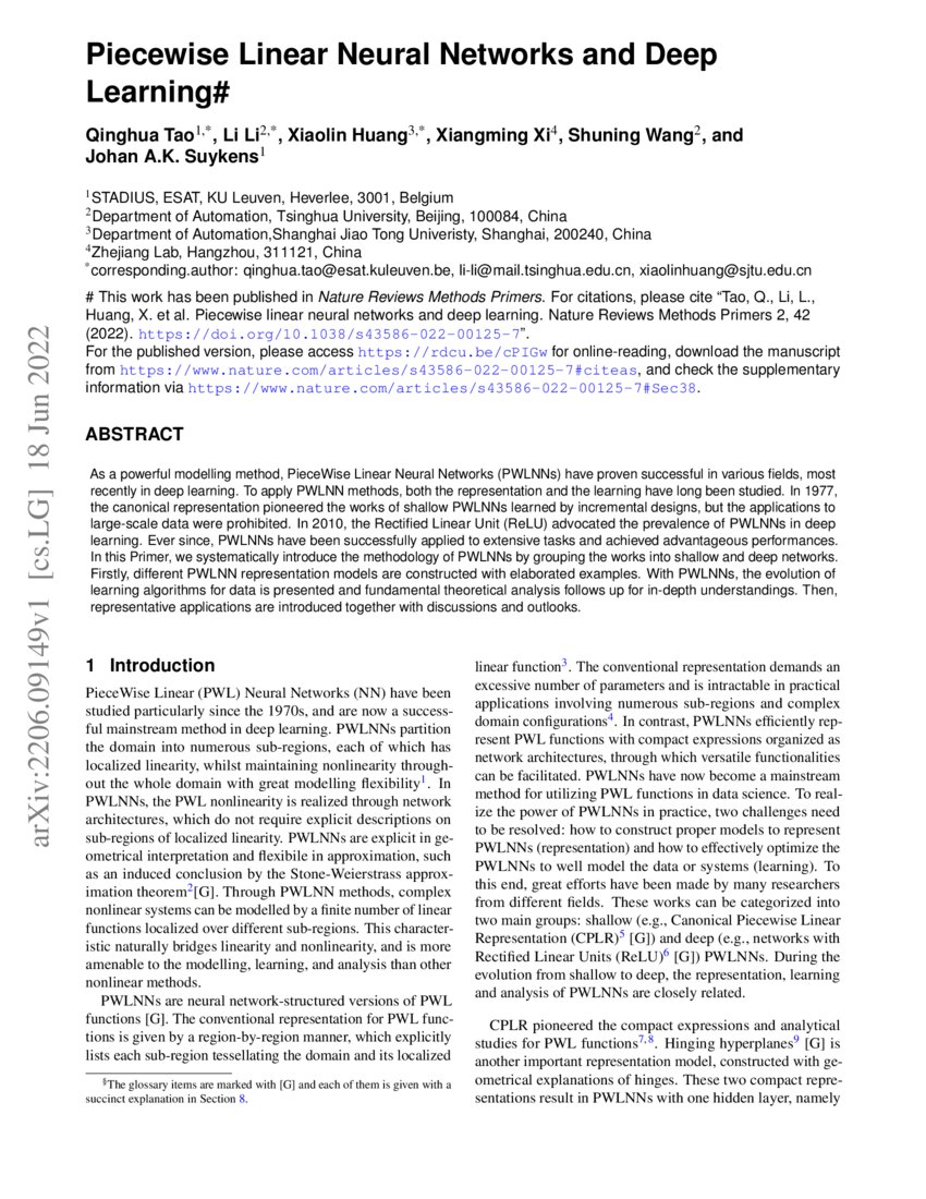 Piecewise Linear Neural Networks and Deep Learning | DeepAI