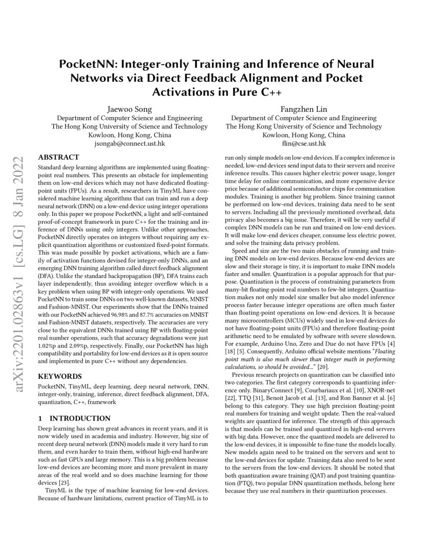PocketNN Integeronly Training and Inference of Neural Networks via