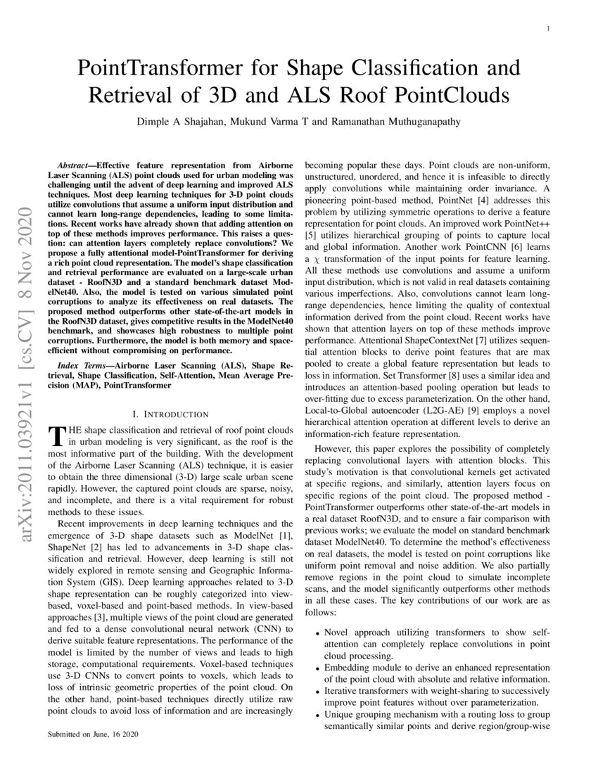 PointTransformer for Shape Classification and Retrieval of 3D and ALS ...