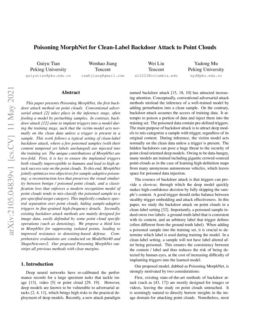 Poisoning for CleanLabel Backdoor Attack to Point Clouds DeepAI