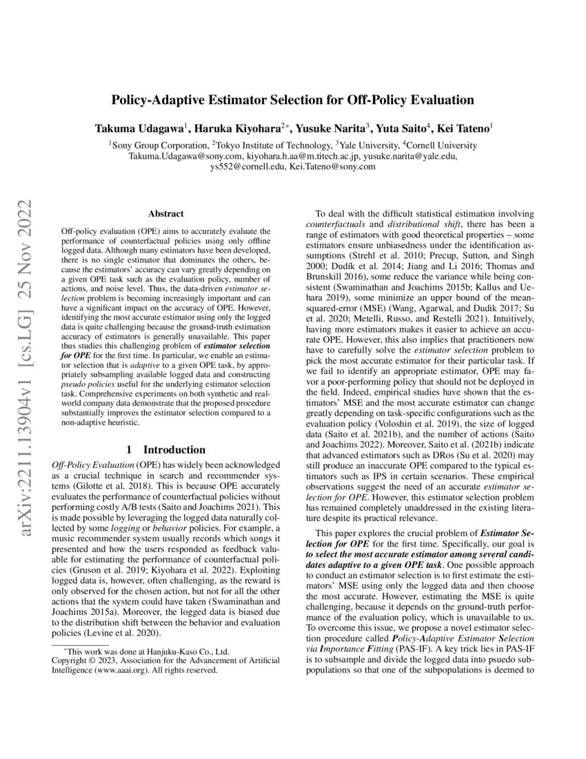PolicyAdaptive Estimator Selection for OffPolicy Evaluation DeepAI
