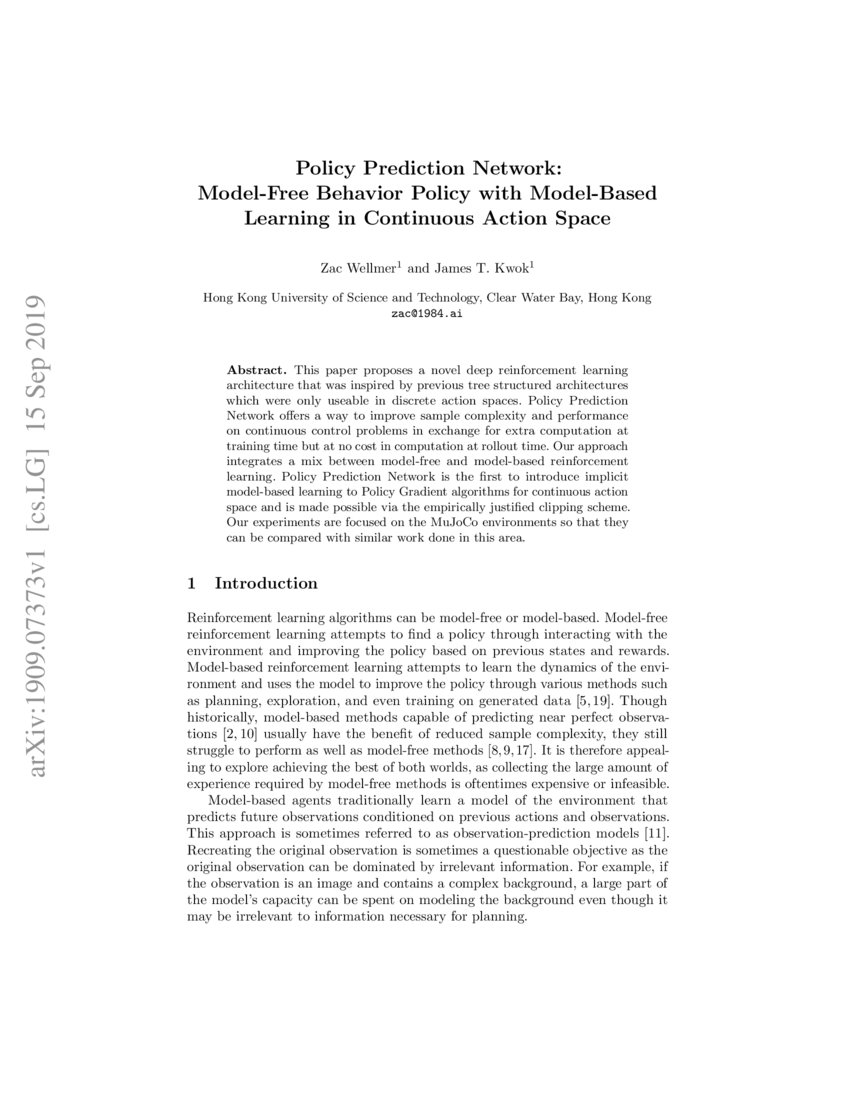 Policy Prediction Network ModelFree Behavior Policy with ModelBased