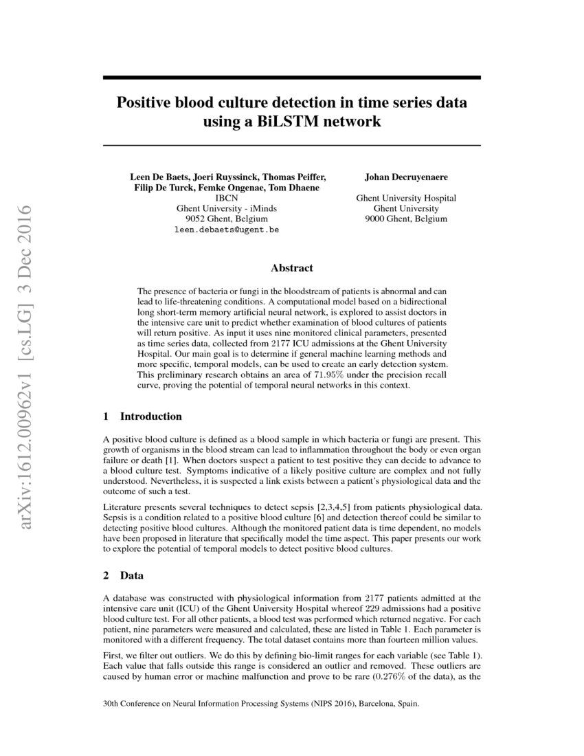 Positive blood culture detection in time series data using a BiLSTM