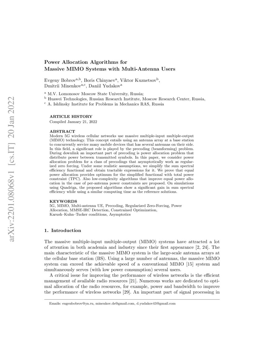 Power Allocation Algorithms for Massive MIMO Systems with MultiAntenna