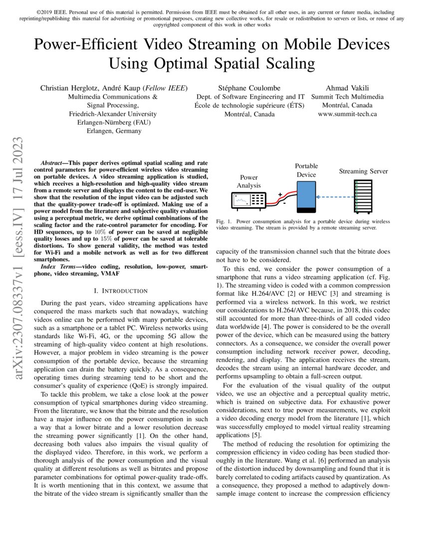 PowerEfficient Video Streaming on Mobile Devices Using Optimal Spatial