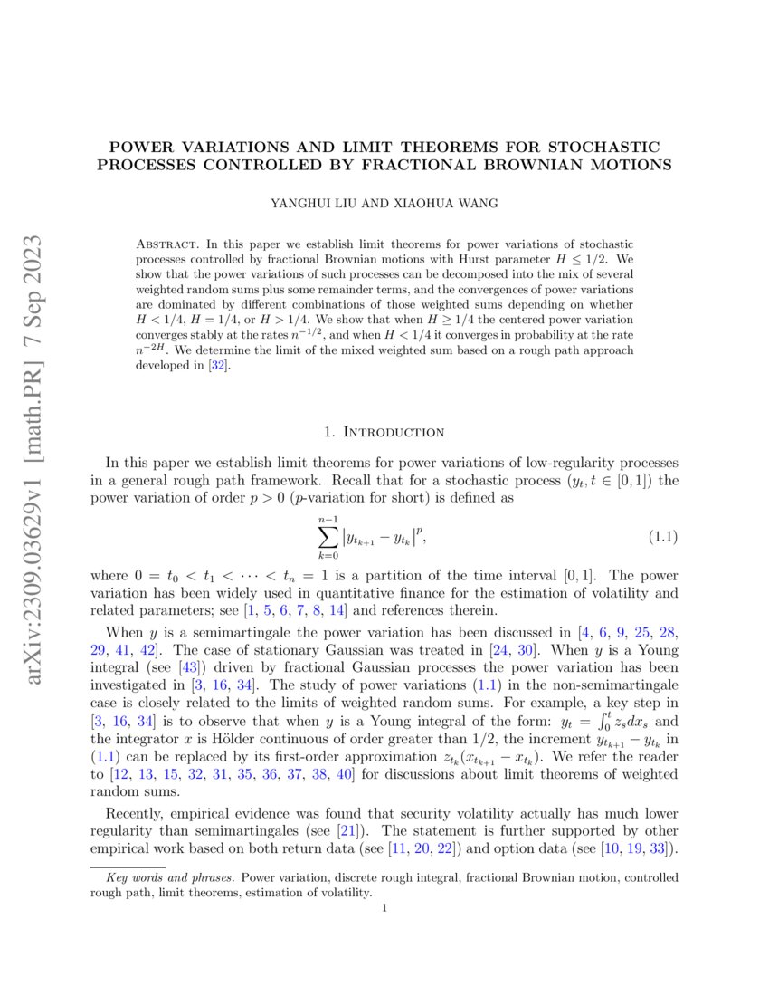 Power variations and limit theorems for stochastic processes controlled ...
