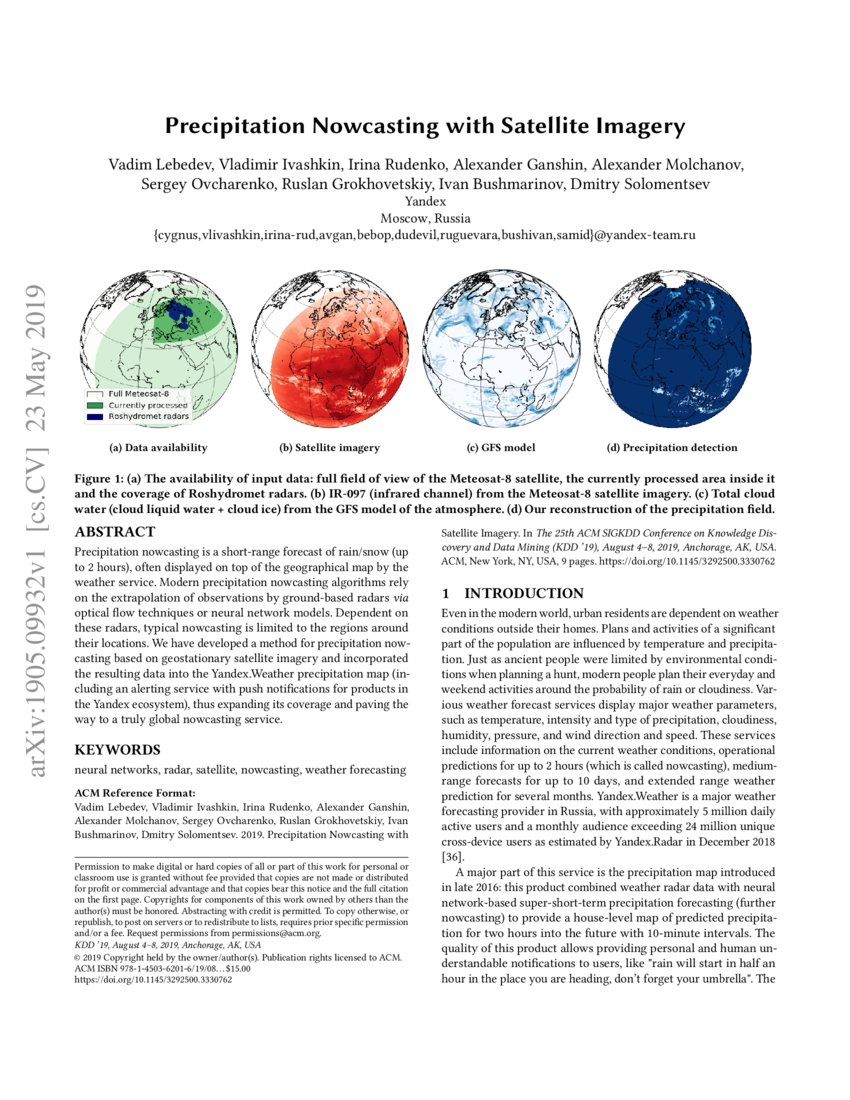 Precipitation Nowcasting with Satellite Imagery | DeepAI