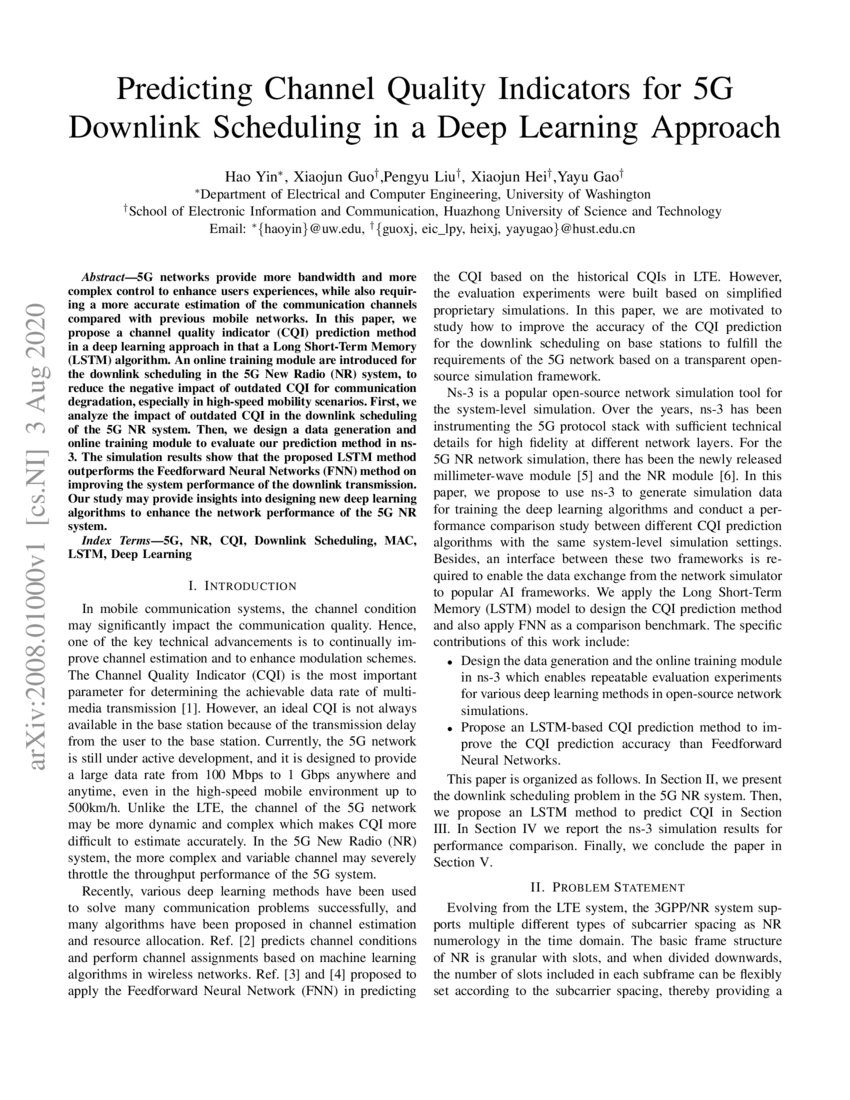 Predicting Channel Quality Indicators for 5G Downlink Scheduling in a