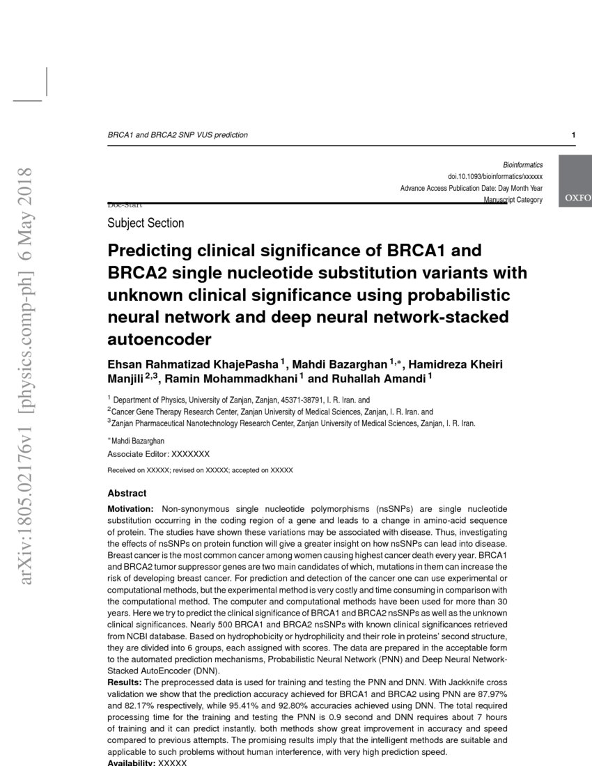 Predicting clinical significance of BRCA1 and BRCA2 single nucleotide ...
