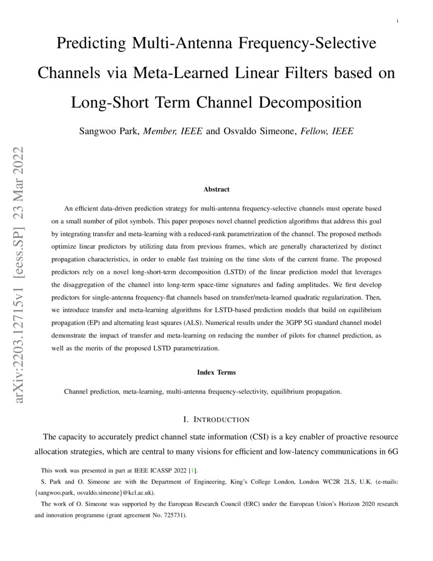 Predicting MultiAntenna FrequencySelective Channels via MetaLearned