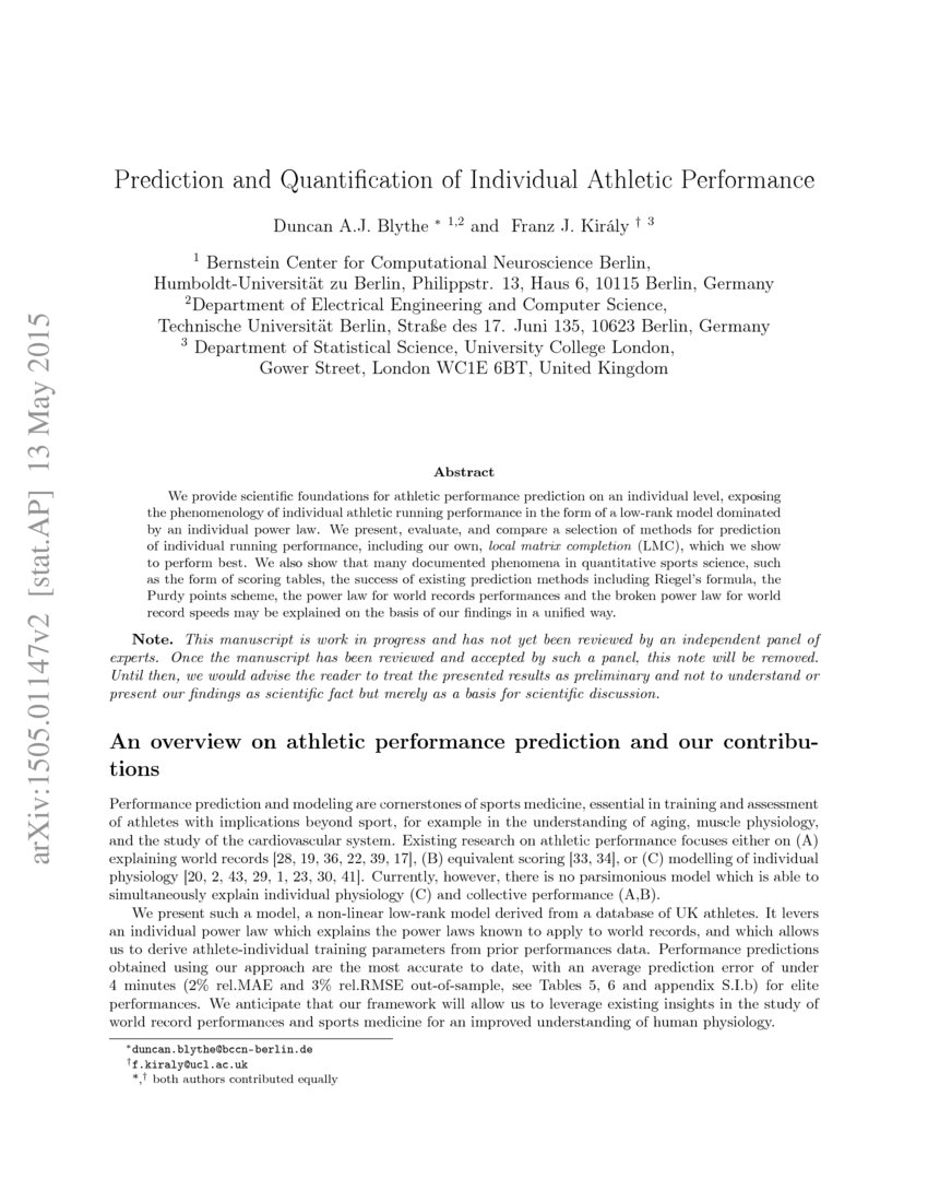 Prediction and Quantification of Individual Athletic Performance DeepAI