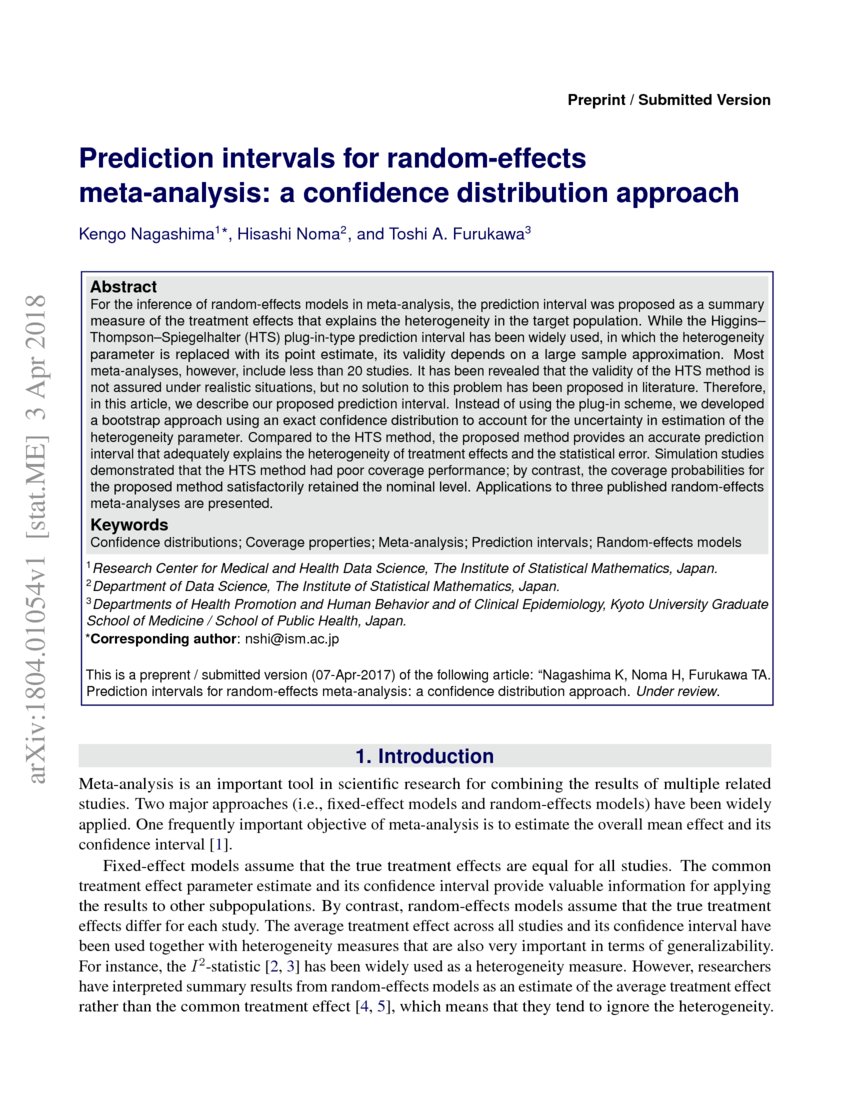 Prediction intervals for randomeffects metaanalysis a confidence distribution approach DeepAI