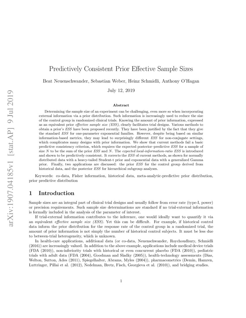 Predictively Consistent Prior Effective Sample Sizes | DeepAI