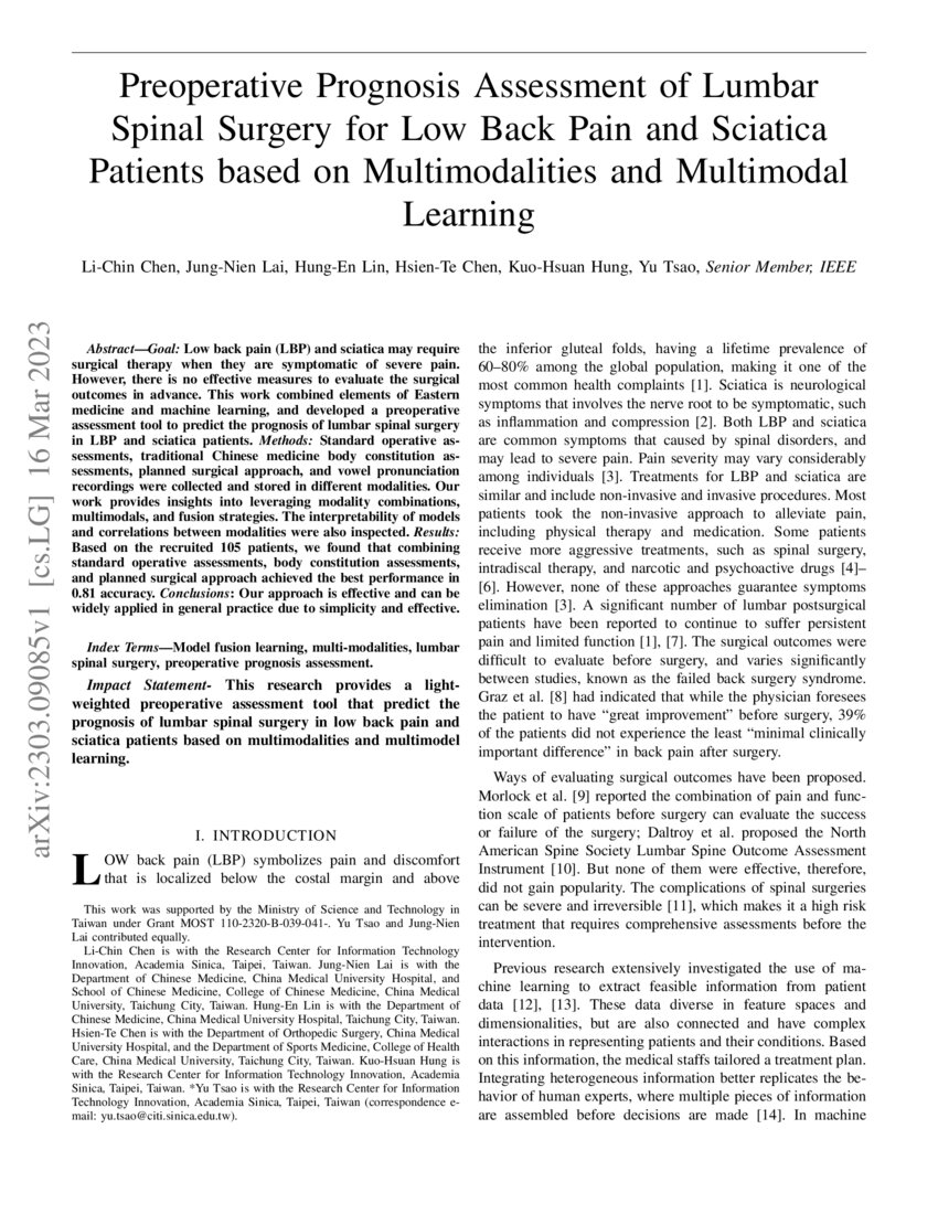 Preoperative Prognosis Assessment of Lumbar Spinal Surgery for Low Back Pain and Sciatica