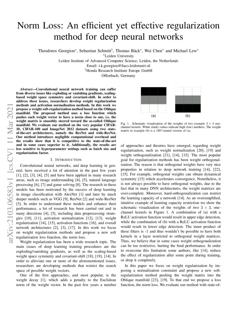 Preprint Norm Loss An efficient yet effective regularization method