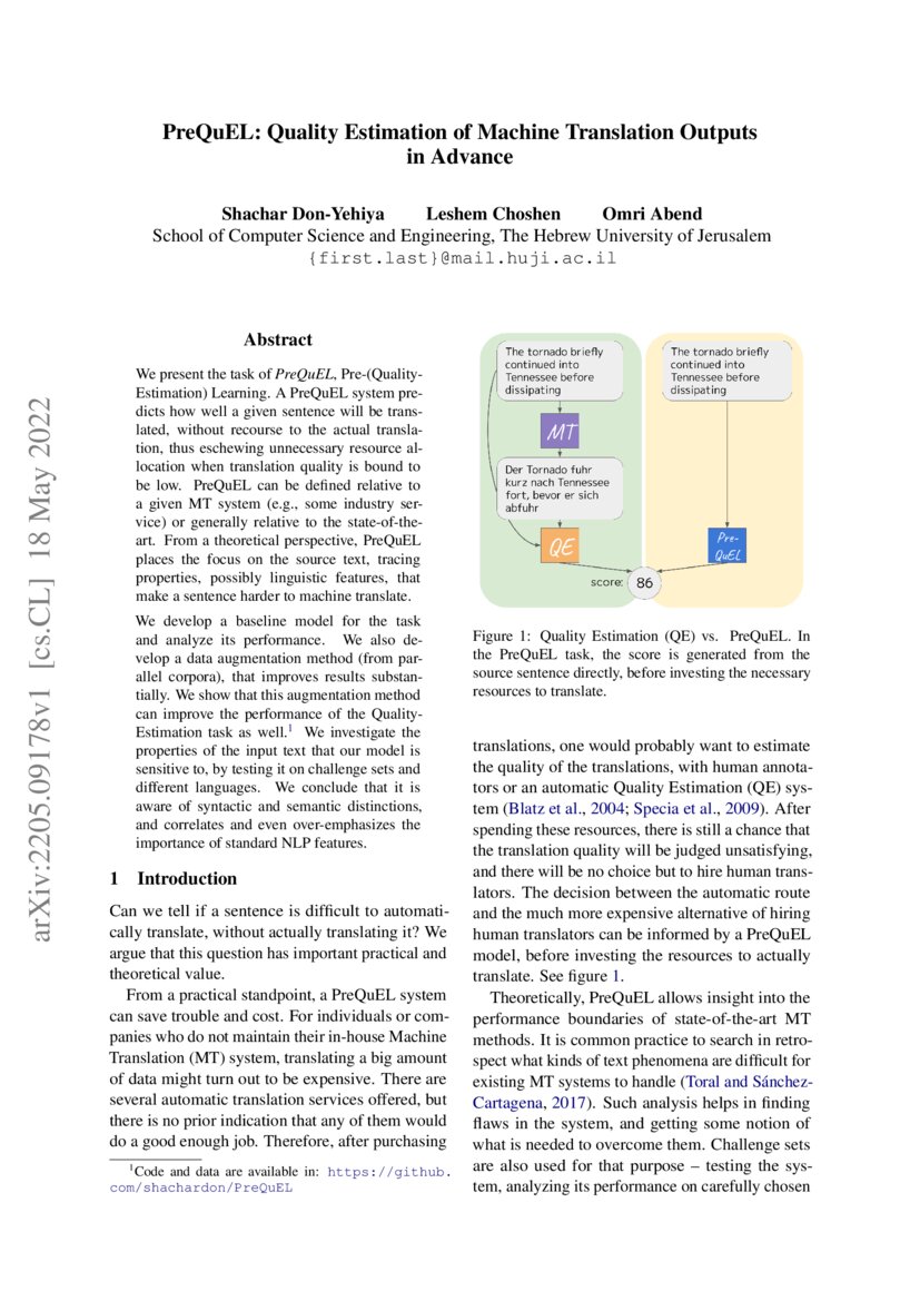 PreQuEL Quality Estimation of Machine Translation Outputs in Advance