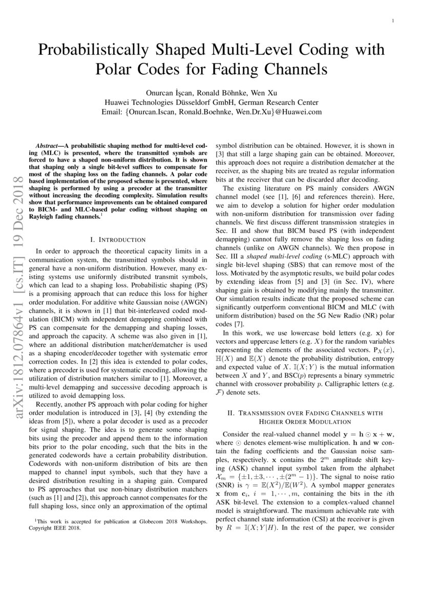 Probabilistically Shaped Multi-Level Coding with Polar Codes for Fading ...