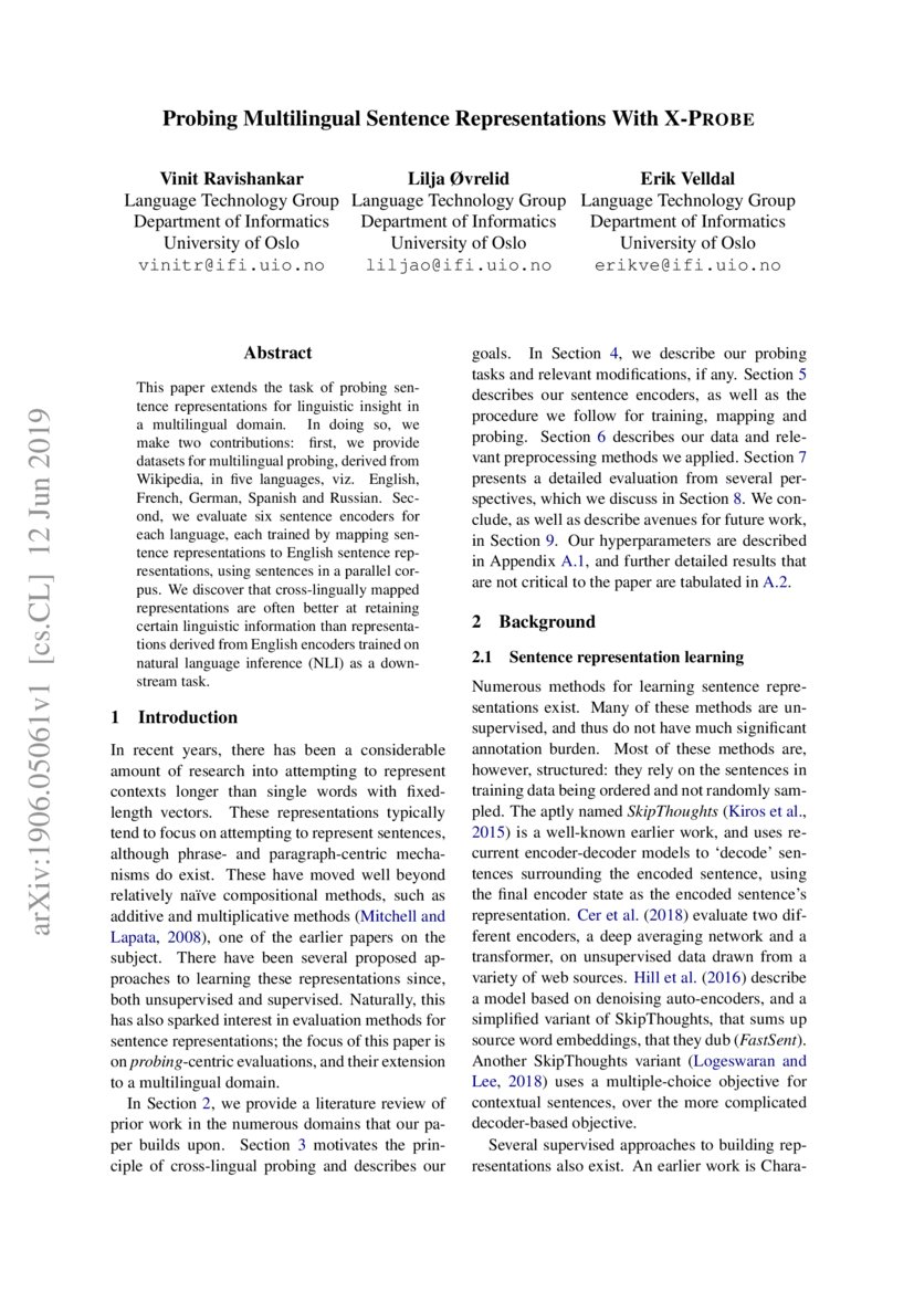 Probing Multilingual Sentence Representations With XProbe DeepAI