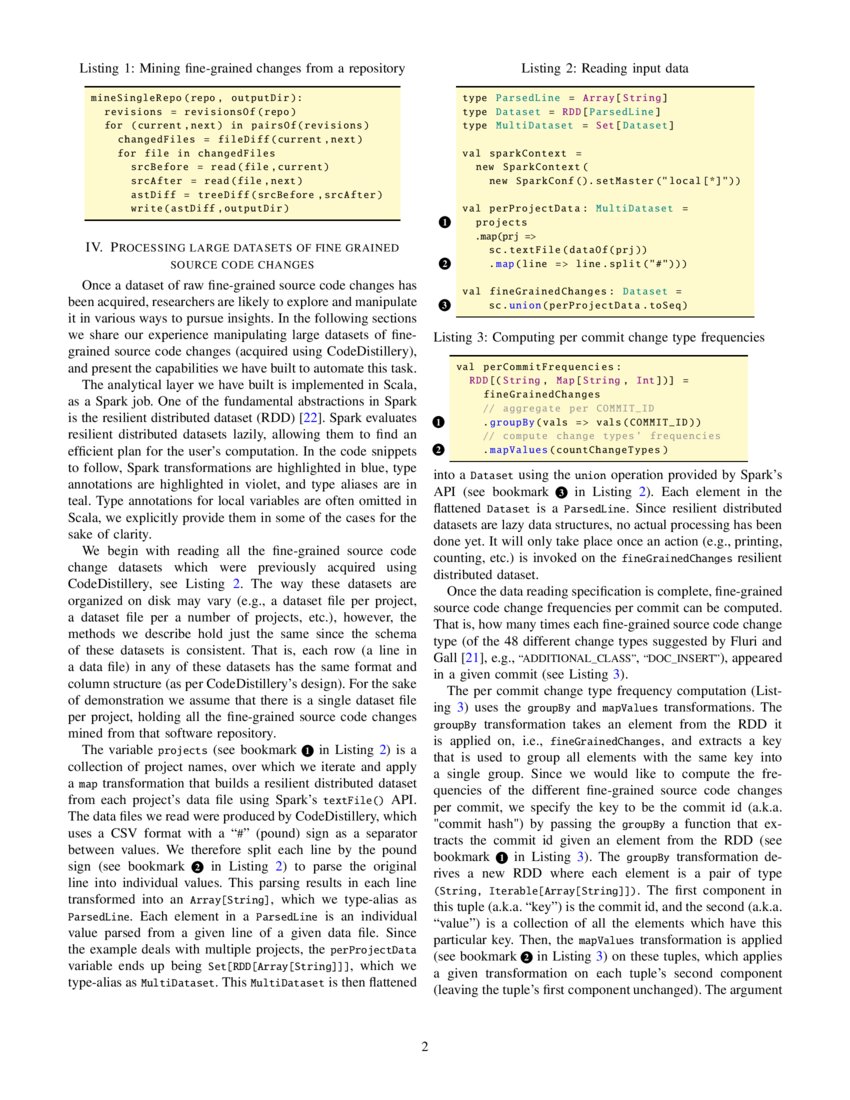 Processing Large Datasets of Fined Grained Source Code Changes DeepAI