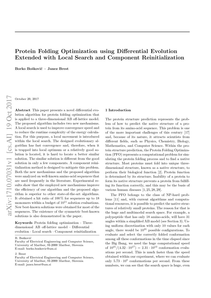 Protein Folding Optimization using Differential Evolution Extended with