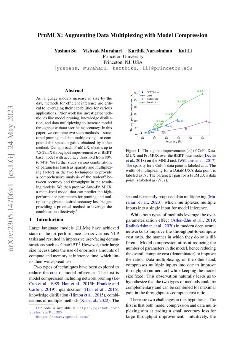 PruMUX: Augmenting Data Multiplexing with Model Compression | DeepAI
